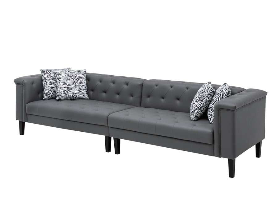 Lilola Home - Sarah Gray Vegan Leather Tufted Sofa With 4 Accent Pillows - 89225-S veiw 1