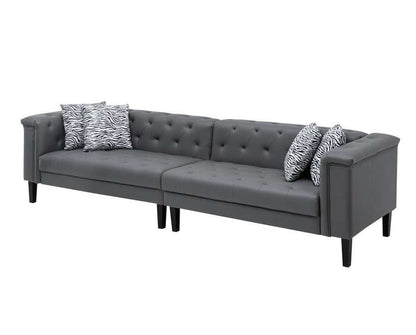 Lilola Home - Sarah Gray Vegan Leather Tufted Sofa With 4 Accent Pillows - 89225-S veiw 1