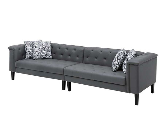 Lilola Home - Sarah Gray Vegan Leather Tufted Sofa With 4 Accent Pillows - 89225-S veiw 1