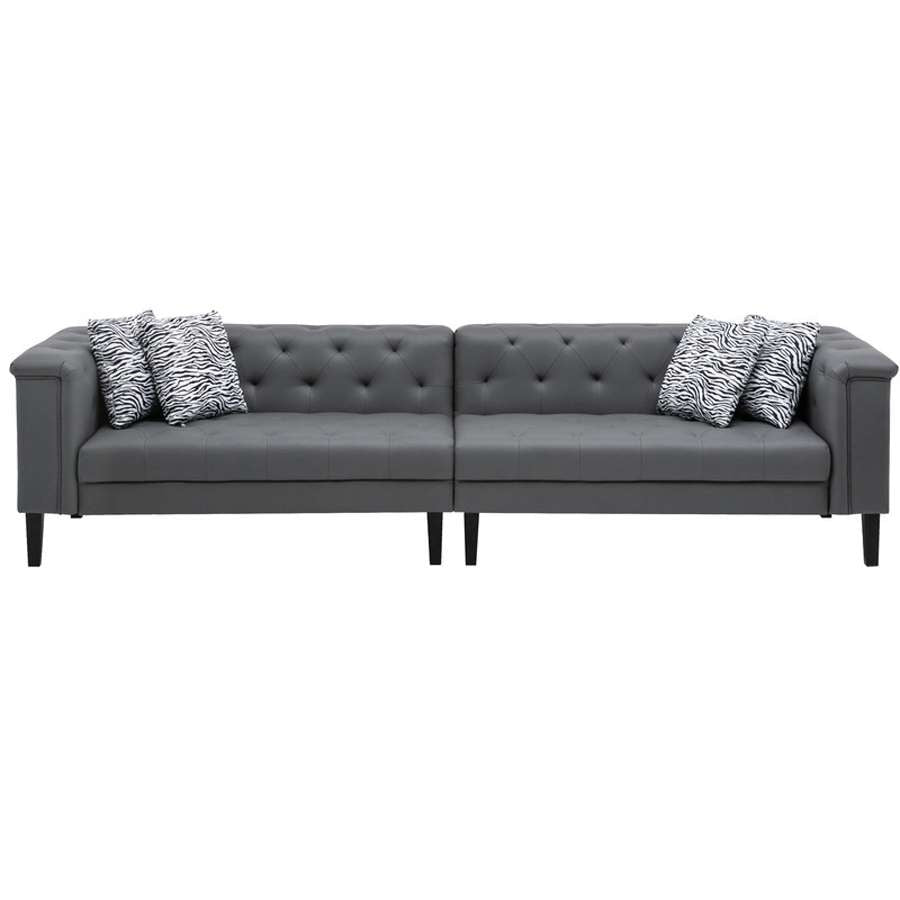 Lilola Home - Sarah Gray Vegan Leather Tufted Sofa With 4 Accent Pillows - 89225-S veiw 2