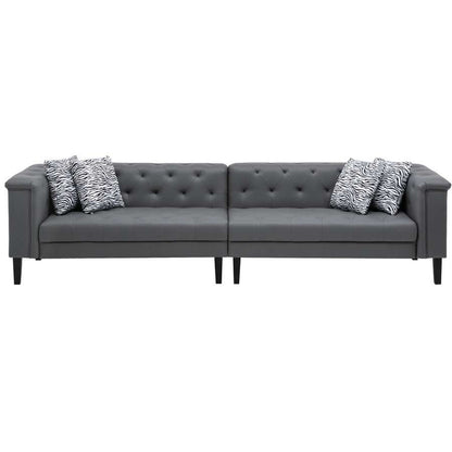 Lilola Home - Sarah Gray Vegan Leather Tufted Sofa With 4 Accent Pillows - 89225-S veiw 2