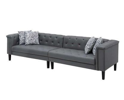 Lilola Home - Sarah Gray Vegan Leather Tufted Sofa With 4 Accent Pillows - 89225-S veiw 3