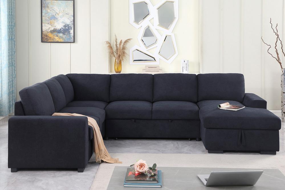 Lilola Home - Selene II 117.5inW Dark Gray Woven Fabric Sleeper Sectional Sofa with Right-Facing Storage Chaise-89139 veiw 6