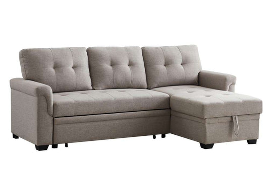 Lilola Home - Sierra Light Gray Linen Reversible Sleeper Sectional Sofa with Storage Chaise - 781340 veiw 1
