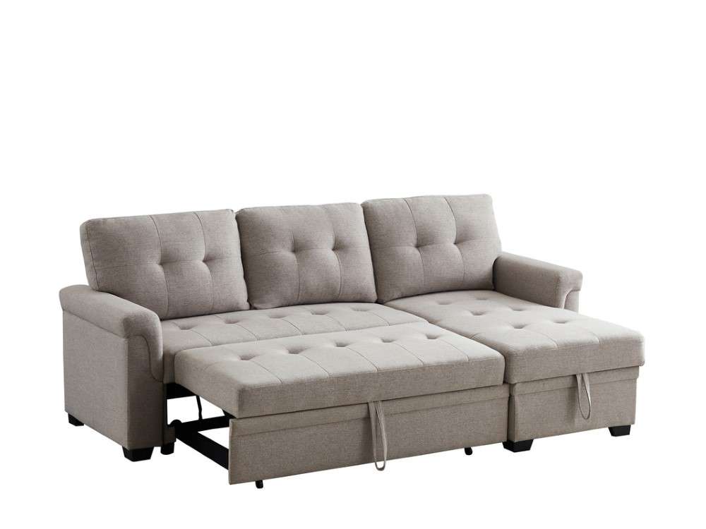 Lilola Home - Sierra Light Gray Linen Reversible Sleeper Sectional Sofa with Storage Chaise - 781340 veiw 3