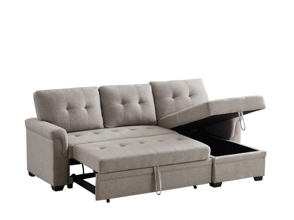 Lilola Home - Sierra Light Gray Linen Reversible Sleeper Sectional Sofa with Storage Chaise - 781340 veiw 4