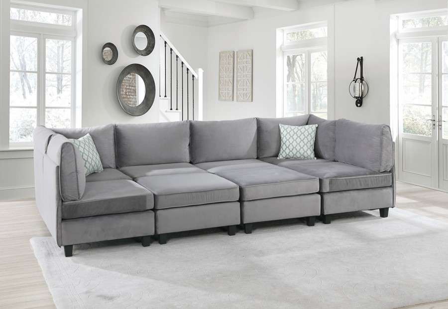 Lilola Home - Simona Gray Velvet 8Pc Modular Sectional Sofa - 88019-5 veiw 1