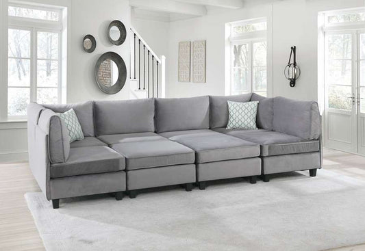 Lilola Home - Simona Gray Velvet 8Pc Modular Sectional Sofa - 88019-5 veiw 1