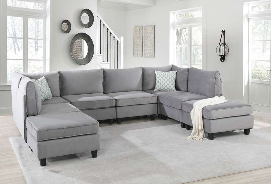 Lilola Home - Simona Gray Velvet 8Pc Modular Sectional Sofa - 88019-5 veiw 5