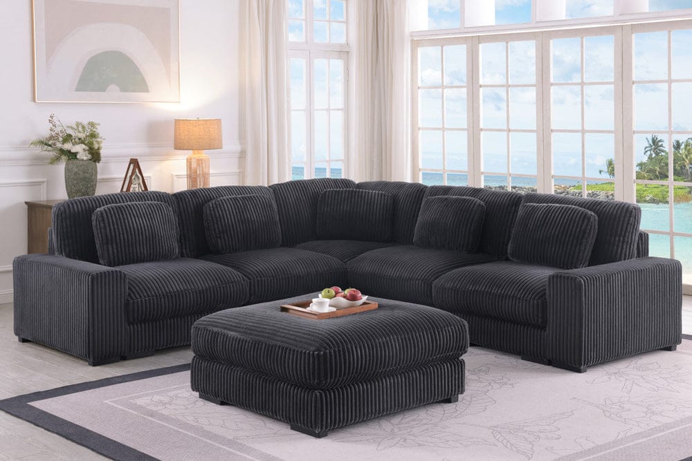 Lilola Home - Sloane 117"W Charcoal Corduroy Fabric Reversible L-Shape Modular Sectional Sofa with Ottoman - 81650-3 view 1