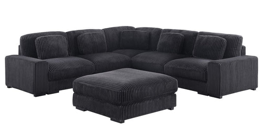 Lilola Home - Sloane 117"W Charcoal Corduroy Fabric Reversible L-Shape Modular Sectional Sofa with Ottoman - 81650-3 view 2