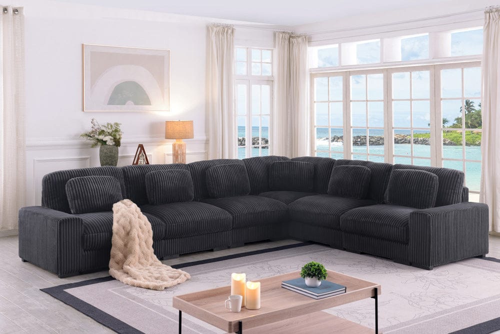 Lilola Home - Sloane 151"W Charcoal Corduroy Fabric Reversible L-Shape Modular Sectional Sofa - 81650-2 view 2