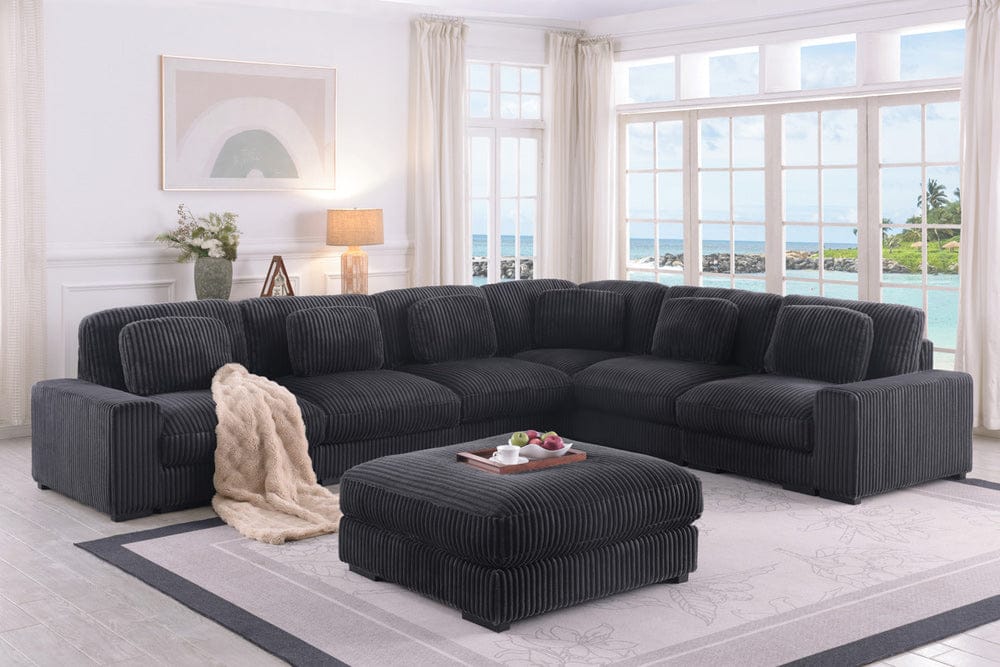 Lilola Home - Sloane 151"W Charcoal Corduroy Fabric Reversible L-Shape Modular Sectional Sofa with Ottoman - 81650-1 view 1