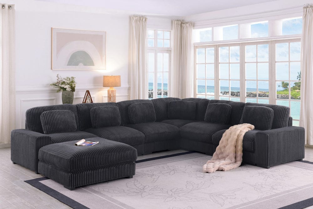 Lilola Home - Sloane 151"W Charcoal Corduroy Fabric Reversible L-Shape Modular Sectional Sofa with Ottoman - 81650-1 view 3