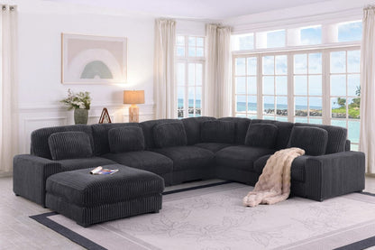 Lilola Home - Sloane 151"W Charcoal Corduroy Fabric Reversible L-Shape Modular Sectional Sofa with Ottoman - 81650-1 view 3