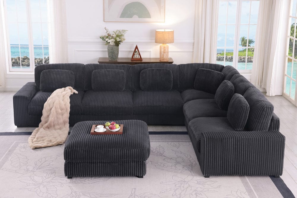 Lilola Home - Sloane 151"W Charcoal Corduroy Fabric Reversible L-Shape Modular Sectional Sofa with Ottoman - 81650-1 view 4