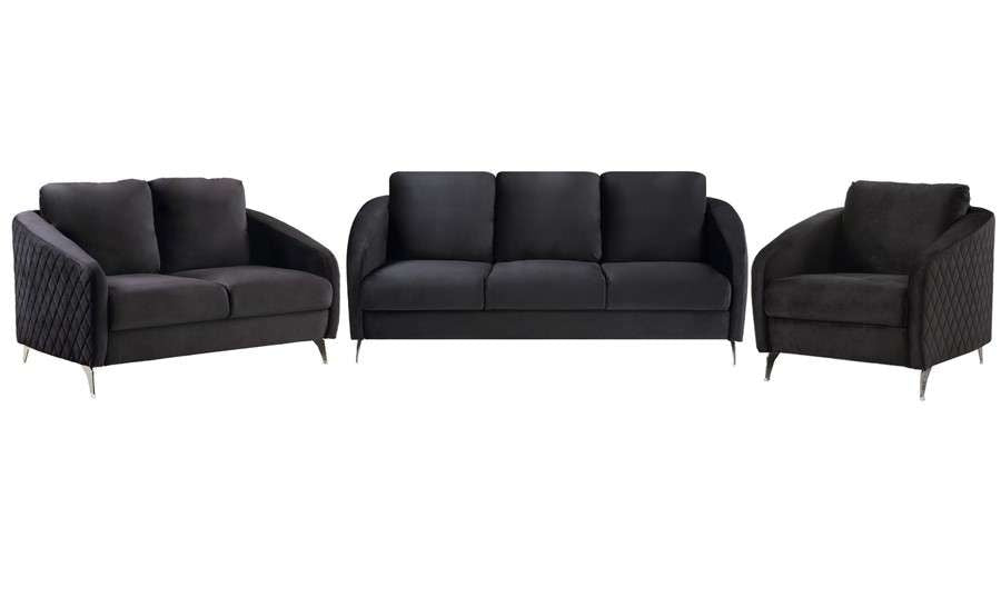 Lilola Home - Sofia Black Velvet Fabric Sofa Loveseat Chair Living Room Set - 89721 veiw 1
