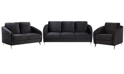 Lilola Home - Sofia Black Velvet Fabric Sofa Loveseat Chair Living Room Set - 89721 veiw 1