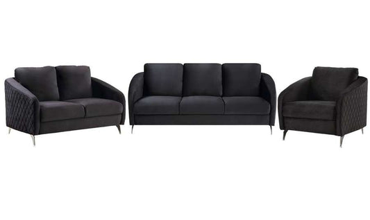 Lilola Home - Sofia Black Velvet Fabric Sofa Loveseat Chair Living Room Set - 89721 veiw 1