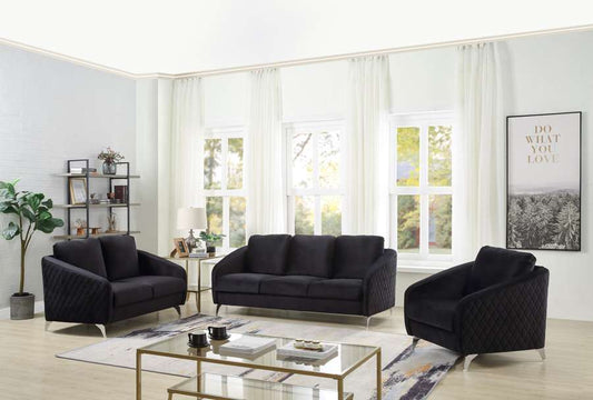 Lilola Home - Sofia Black Velvet Fabric Sofa Loveseat Chair Living Room Set - 89721 veiw 2