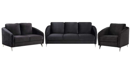Lilola Home - Sofia Black Velvet Fabric Sofa Loveseat Chair Living Room Set - 89721 veiw 3