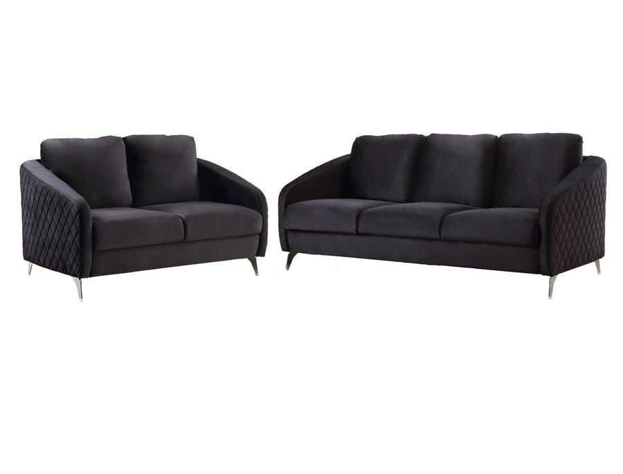 Lilola Home - Sofia Black Velvet Fabric Sofa Loveseat Living Room Set - 89721-SL veiw 1