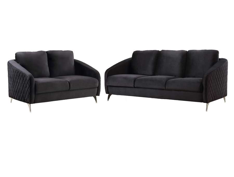 Lilola Home - Sofia Black Velvet Fabric Sofa Loveseat Living Room Set - 89721-SL veiw 2