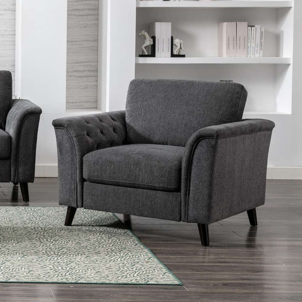Lilola Home - Stanton Dark Gray Linen Chair with Tufted Arms - 89730-C veiw 1
