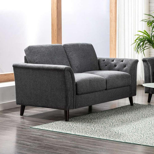 Lilola Home - Stanton Dark Gray Linen Loveseat with Tufted Arms - 89730-L veiw 1
