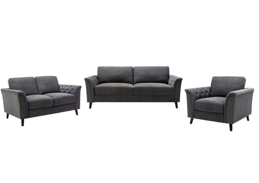 Lilola Home - Stanton Dark Gray Linen Sofa Loveseat Chair Living Room Set - 89730-SLC veiw 1