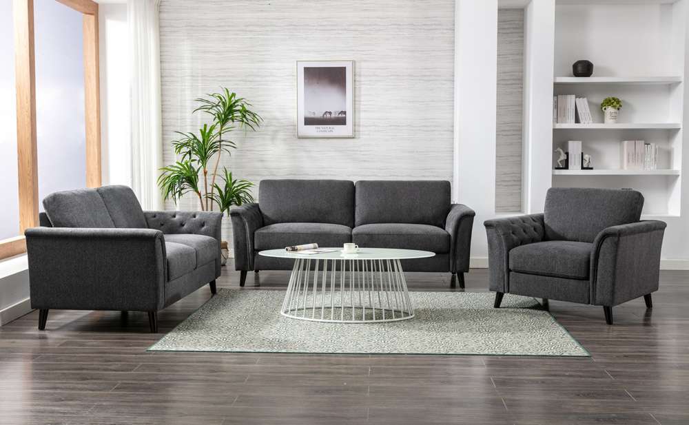 Lilola Home - Stanton Dark Gray Linen Sofa Loveseat Chair Living Room Set - 89730-SLC veiw 3