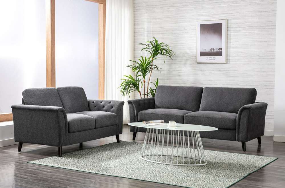 Lilola Home - Stanton Dark Gray Linen Sofa Loveseat Living Room Set - 89730-SL veiw 7