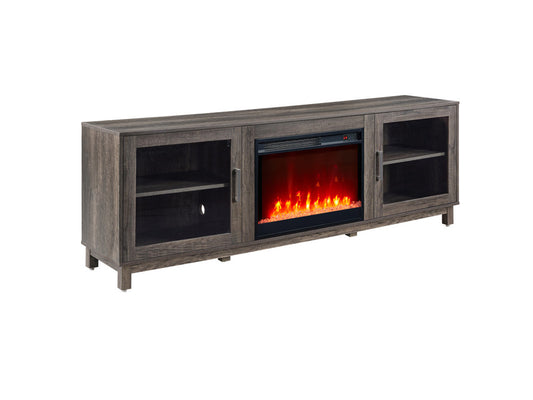 Lilola Home - Summit 70"W Gray Walnut Finish TV Stand Console with Fireplace and Heater - 97039