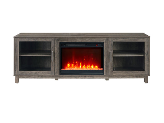 Lilola Home - Summit 70"W Gray Walnut Finish TV Stand Console with Fireplace and Heater - 97039