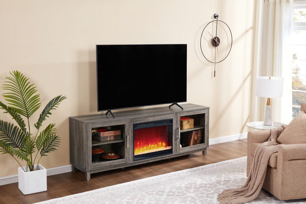 Lilola Home - Summit 70"W Gray Walnut Finish TV Stand Console with Fireplace and Heater - 97039