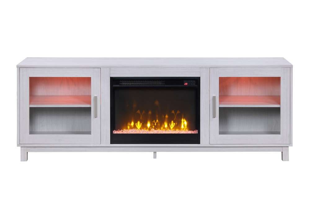 Lilola Home - Summit 70inW White Walnut Finish TV Stand Console with Fireplace - 97032 veiw 5