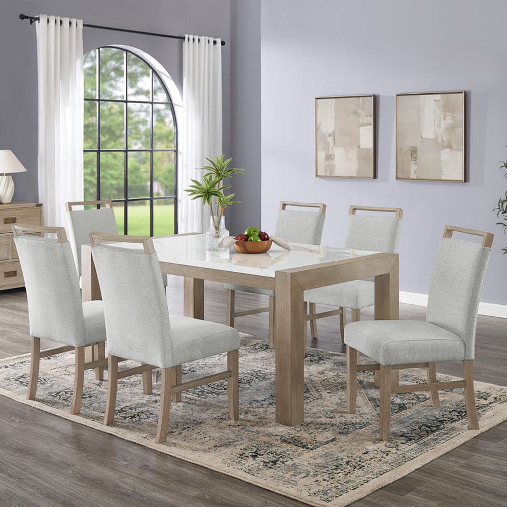 Lilola Home - Tabitha 7Pc 66" Rectangular White Faux Marble Top Dining Set in Light Oak Finish - 30060-2 view 1