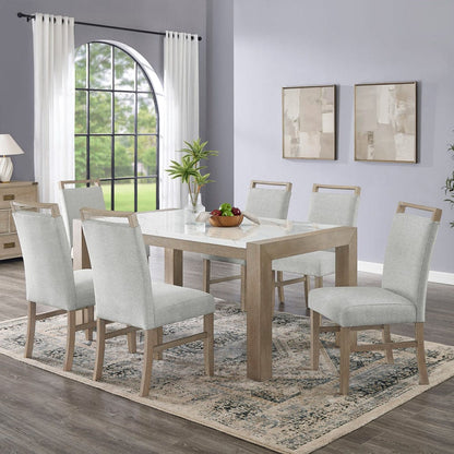 Lilola Home - Tabitha 7Pc 66" Rectangular White Faux Marble Top Dining Set in Light Oak Finish - 30060-2 view 1