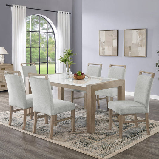 Lilola Home - Tabitha 7Pc 66" Rectangular White Faux Marble Top Dining Set in Light Oak Finish - 30060-2 view 1