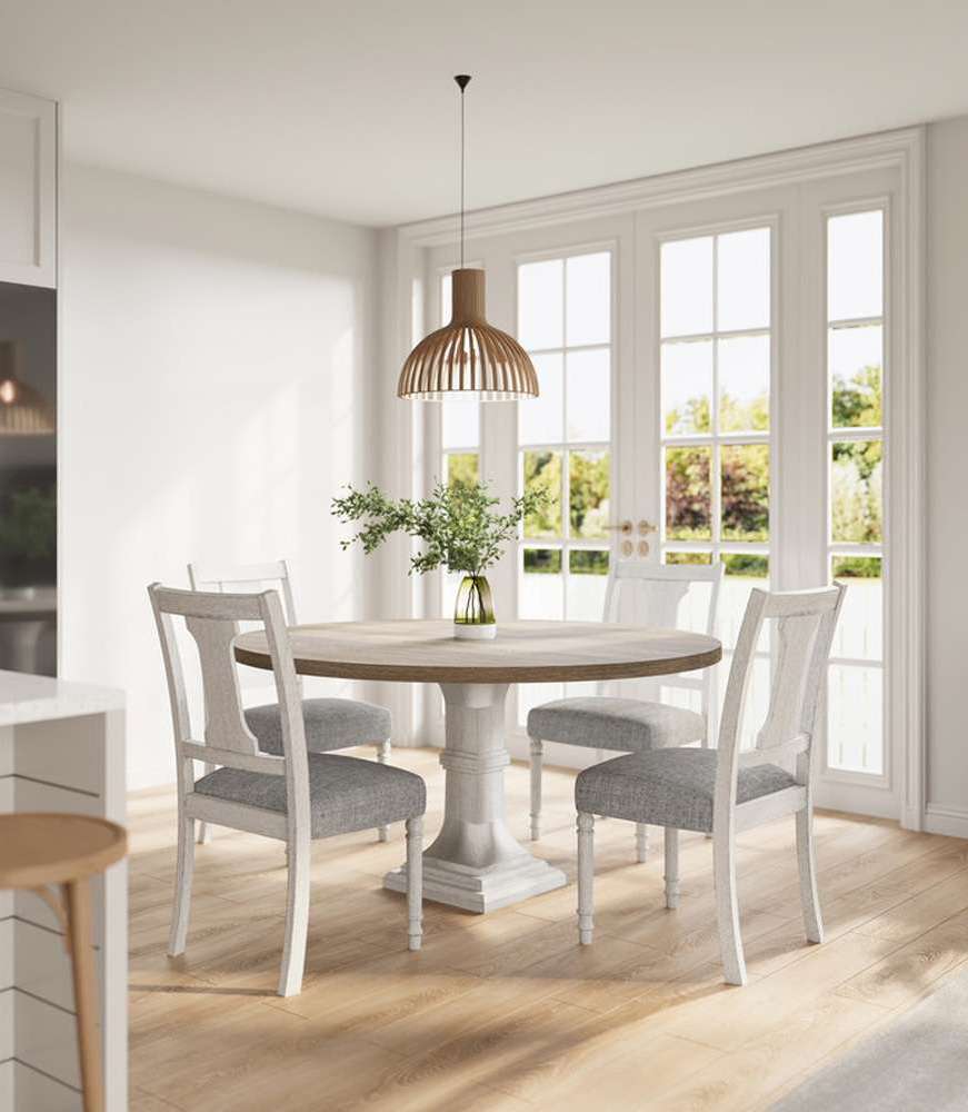 Lilola Home - Tannen 59inW Round White and Gray 5-Pc Dining Table Set - 30040-SET veiw 1