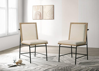 Lilola Home - Tate Oak Finish 47inW Round Dining Table Set with Cream Color Upholstered Chairs-30033-SET veiw 3