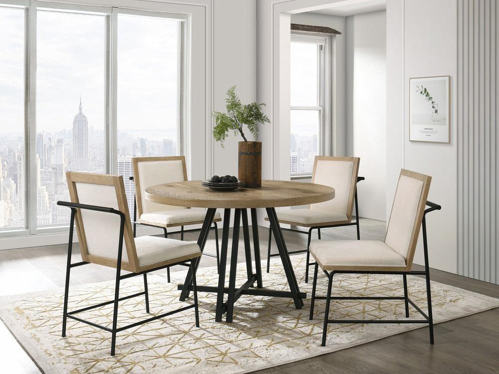 Lilola Home - Tate Oak Finish 47inW Round Dining Table with Metal Base-30033 veiw 2