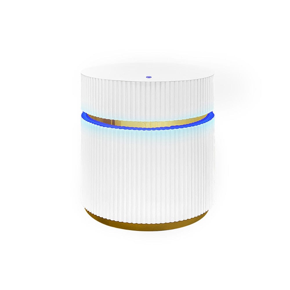 Lilola Home - Tavita 19.5in Round White Side Table with Glass Top and LED Lights in White - 98048 veiw 1