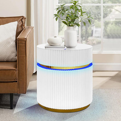Lilola Home - Tavita 19.5in Round White Side Table with Glass Top and LED Lights in White - 98048 veiw 2