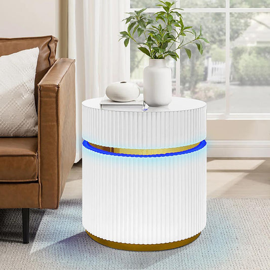 Lilola Home - Tavita 19.5in Round White Side Table with Glass Top and LED Lights in White - 98048 veiw 2