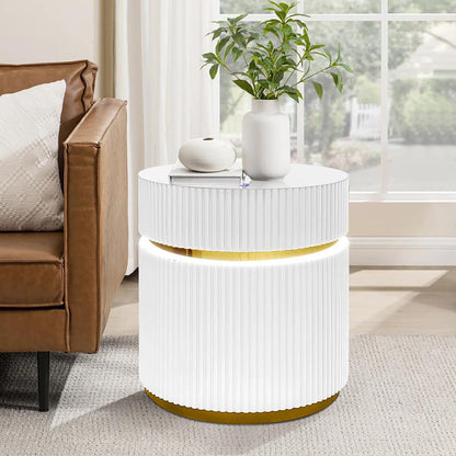 Lilola Home - Tavita 19.5in Round White Side Table with Glass Top and LED Lights in White - 98048 veiw 3