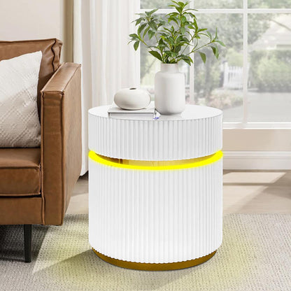 Lilola Home - Tavita 19.5in Round White Side Table with Glass Top and LED Lights in White - 98048 veiw 4