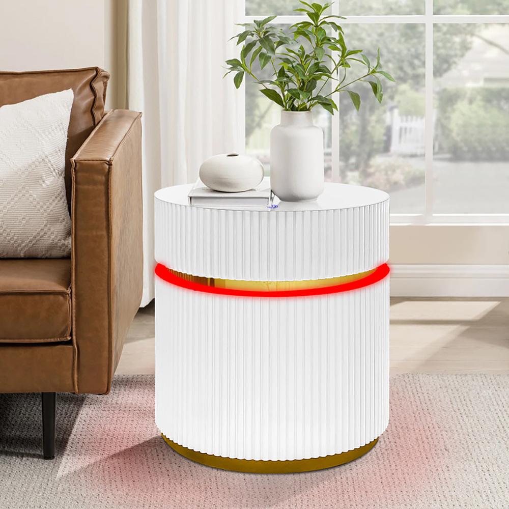 Lilola Home - Tavita 19.5in Round White Side Table with Glass Top and LED Lights in White - 98048 veiw 5
