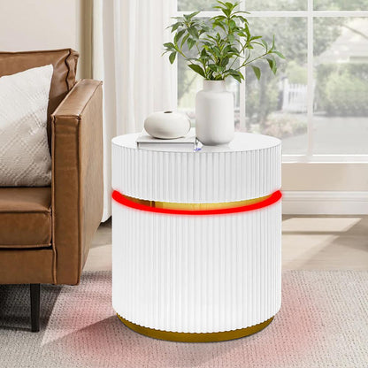 Lilola Home - Tavita 19.5in Round White Side Table with Glass Top and LED Lights in White - 98048 veiw 5