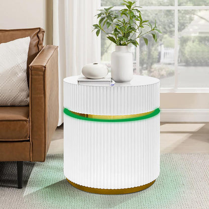 Lilola Home - Tavita 19.5in Round White Side Table with Glass Top and LED Lights in White - 98048 veiw 6